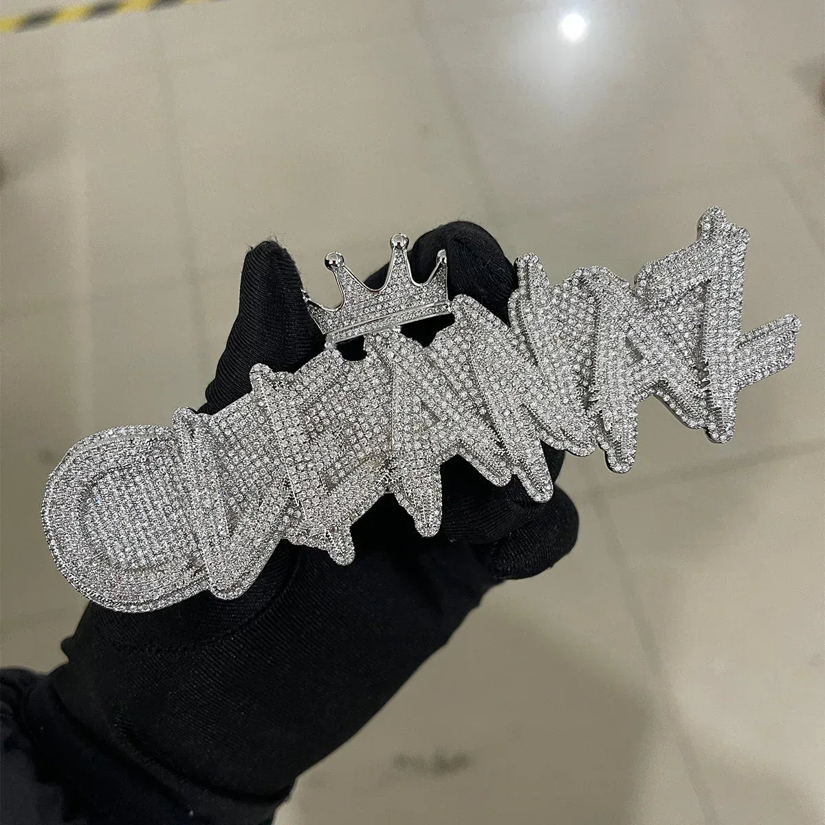 White Gold Edition Crown Bail Rapper Iced Out Personalized Custom Name Necklace Pendant - Luxury Custom Jewelry - CaratixJewelry